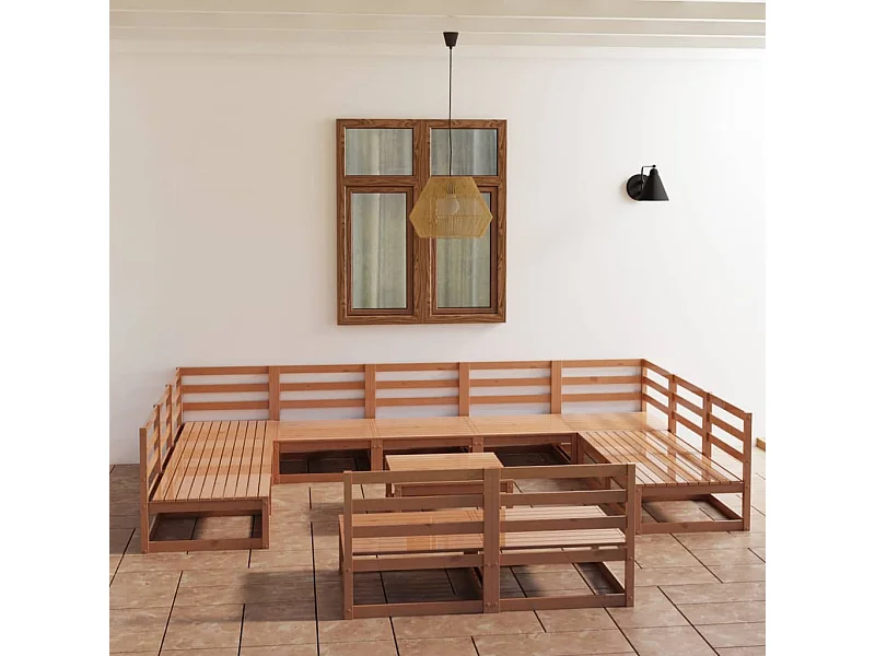 Muebles de jardín 12 piezas y cojines madera maciza de pino