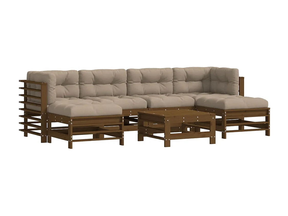 7-delige Loungeset met kussens massief hout honingbruin