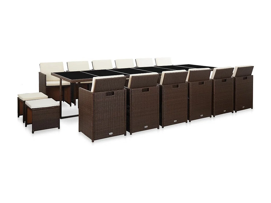 Set comedor de jardín 17 piezas y cojines ratán sintético marrón