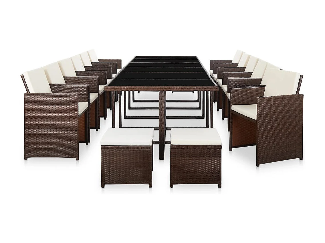 Set comedor de jardín 17 piezas y cojines ratán sintético marrón