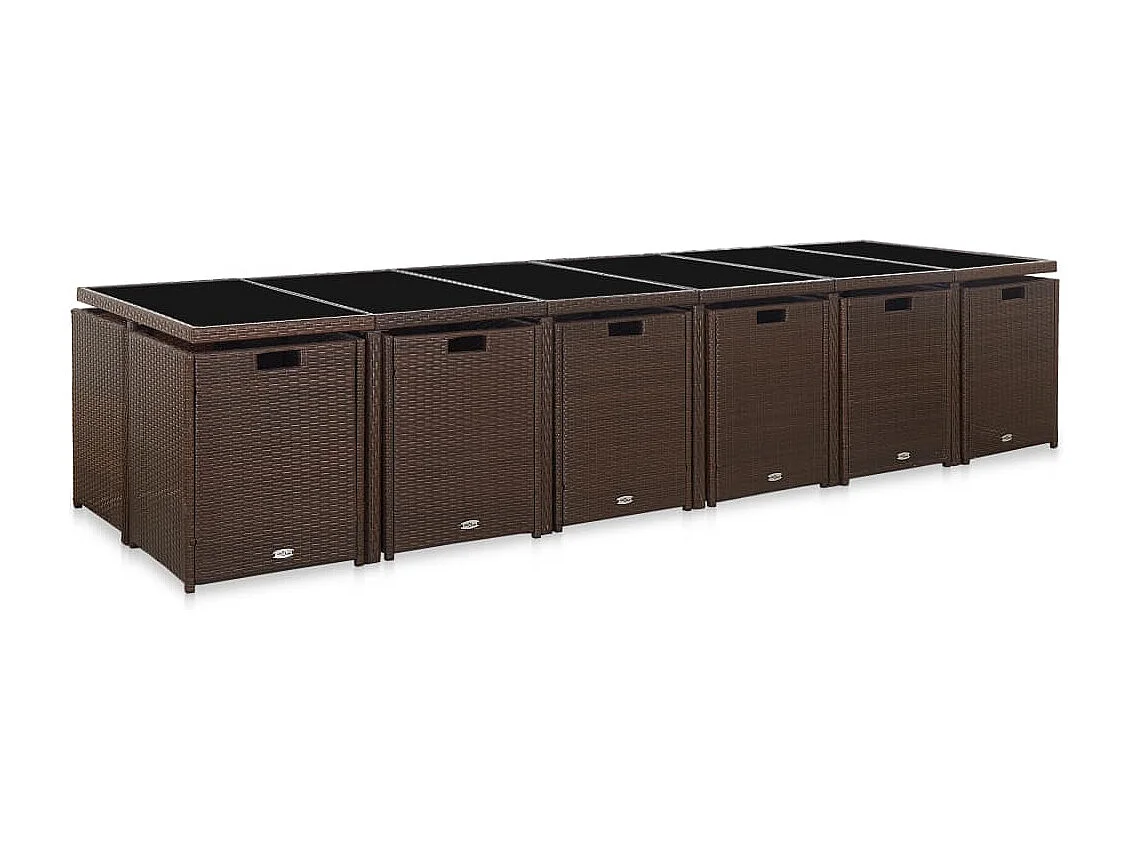 Set comedor de jardín 17 piezas y cojines ratán sintético marrón