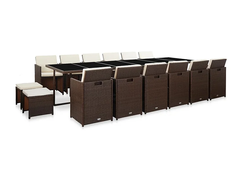Set comedor de jardín 17 piezas y cojines ratán sintético marrón