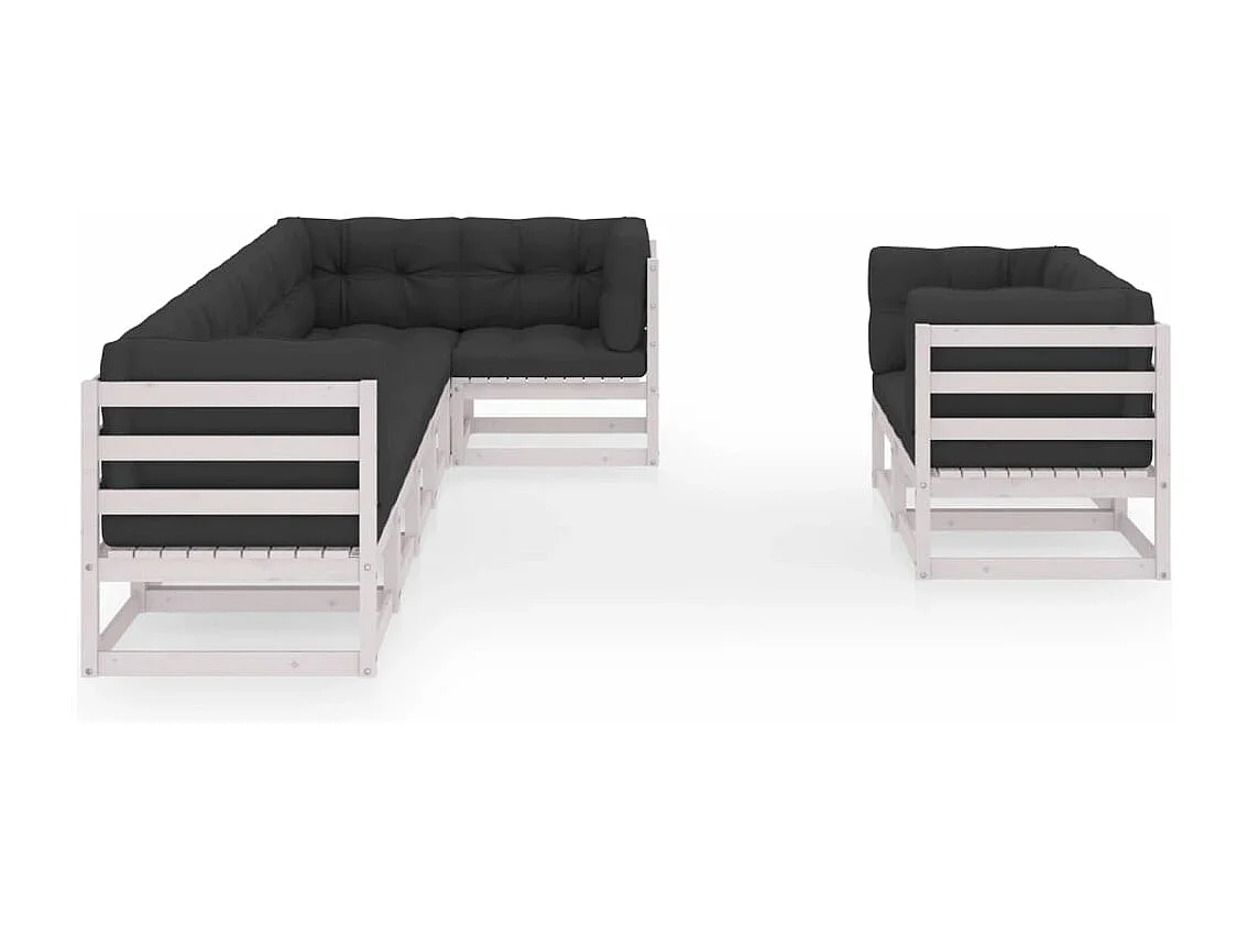 Muebles de jardín 8 piezas con cojines de madera de pino maciza