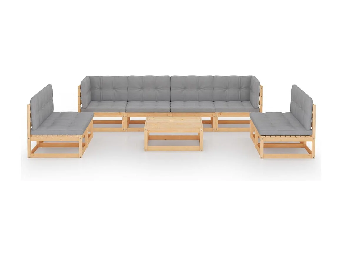 Salon de jardin 9 pièces avec coussins Bois de pin massif