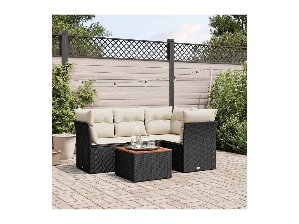 Salon de jardin 5 pièces avec coussins noir résine tressée