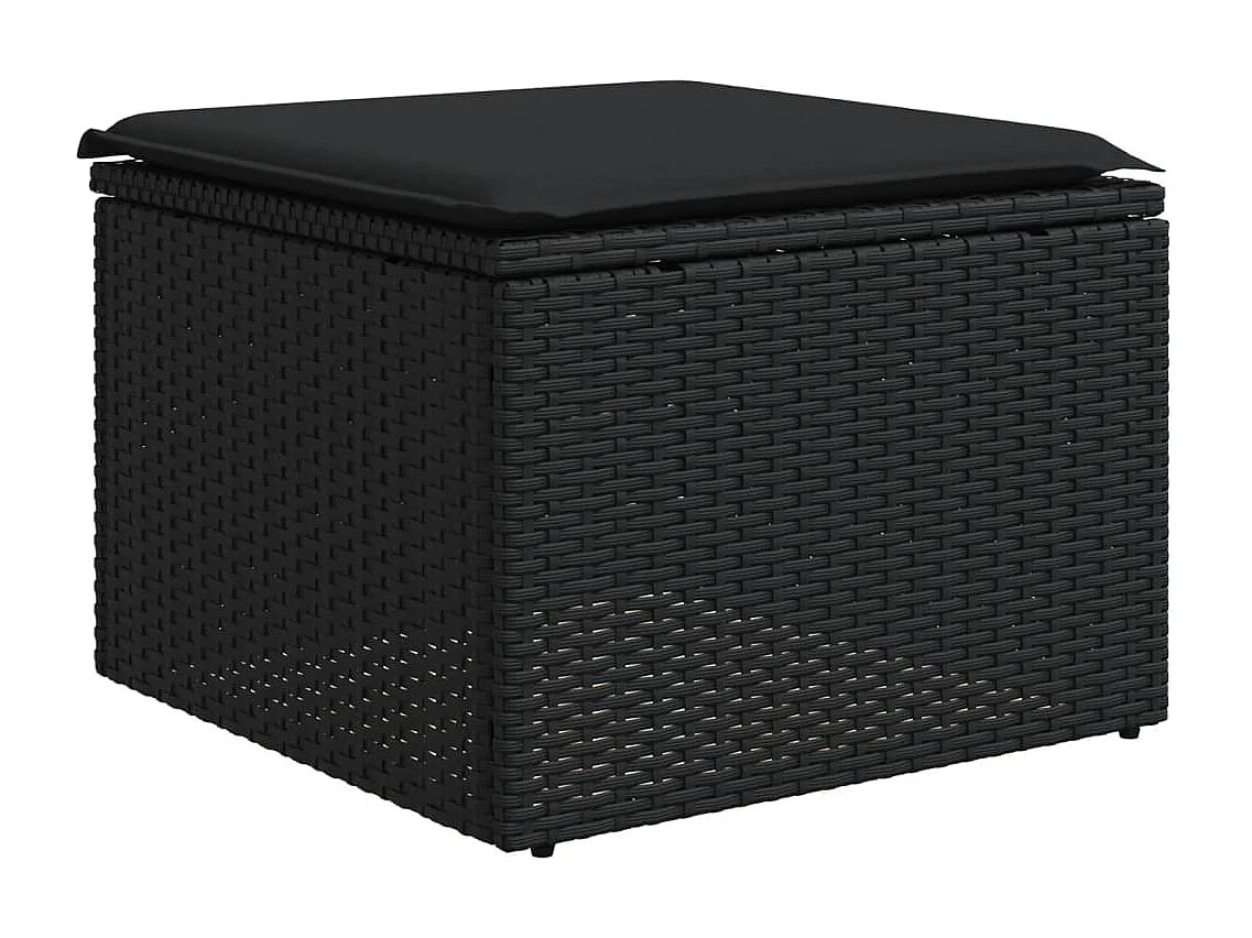 Set de comedor de jardín 7 piezas y cojines ratán sintético negro