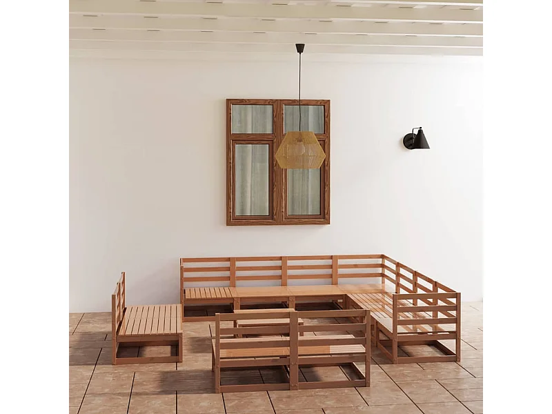 12 peças conjunto lounge de jardim pinho sólido castanho mel