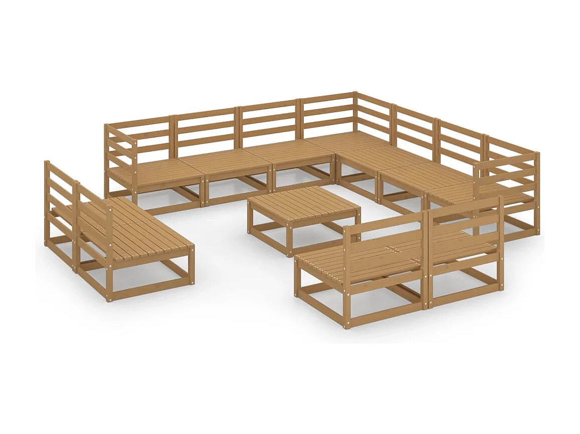 12 peças conjunto lounge de jardim pinho sólido castanho mel