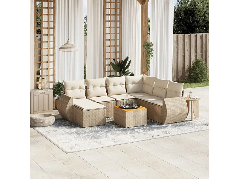 Salon de jardin avec coussins 8 pièces beige résine tressée