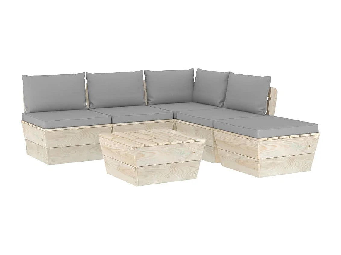 Muebles de jardín de palets 6 piezas y cojines madera de abeto