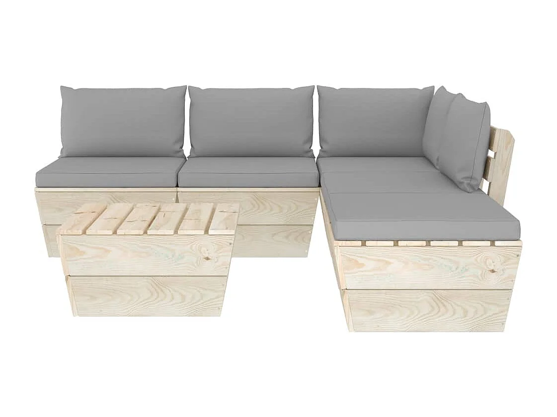 Muebles de jardín de palets 6 piezas y cojines madera de abeto