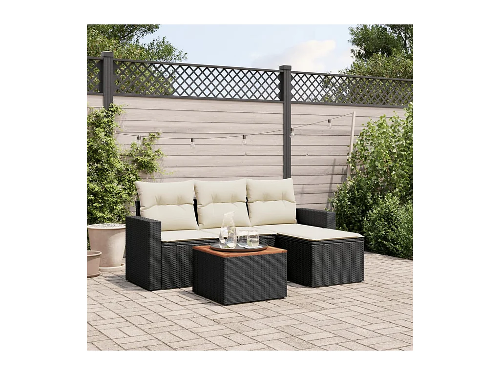 Salon de jardin 5 pièces avec coussins noir résine tressée