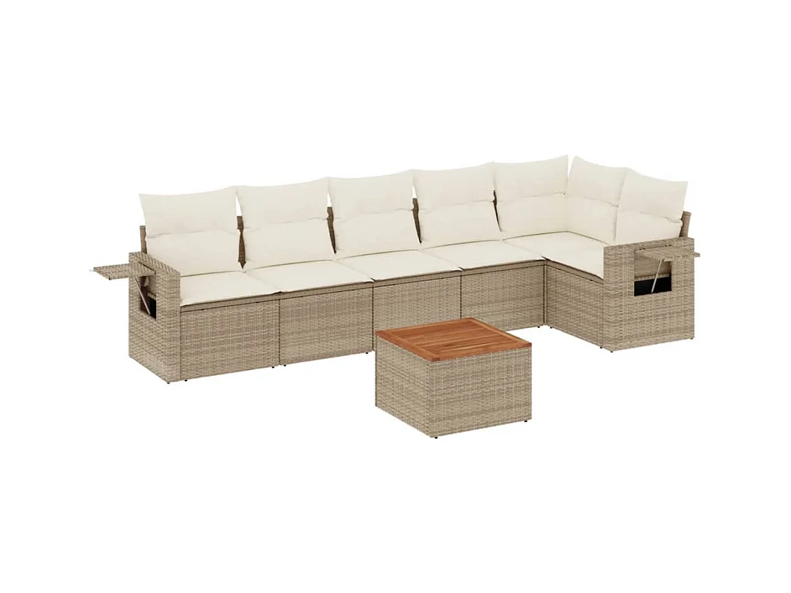 Salon de jardin avec coussins 7 pièces beige résine tressée