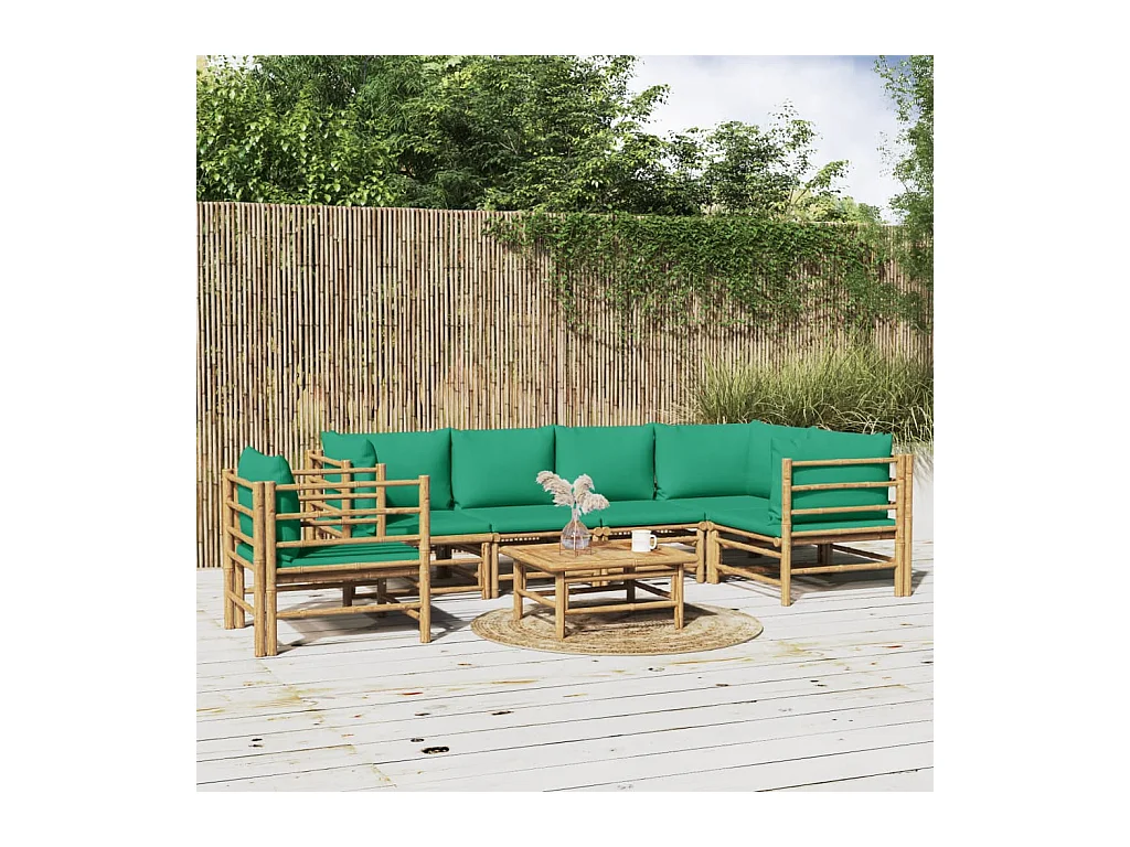 7-delige Loungeset met kussens bamboe groen