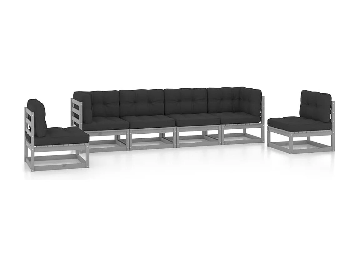 6 peças conjunto lounge de jardim c/ almofadões pinho maciço