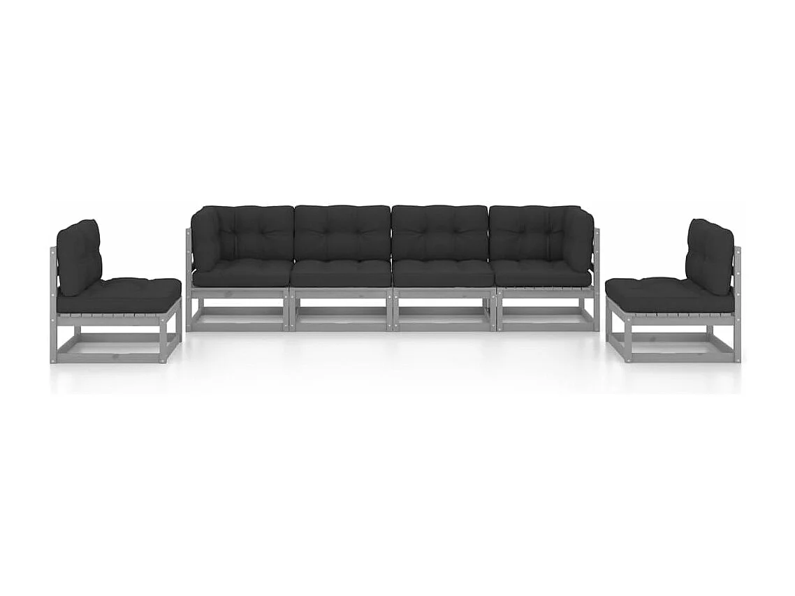 6 peças conjunto lounge de jardim c/ almofadões pinho maciço