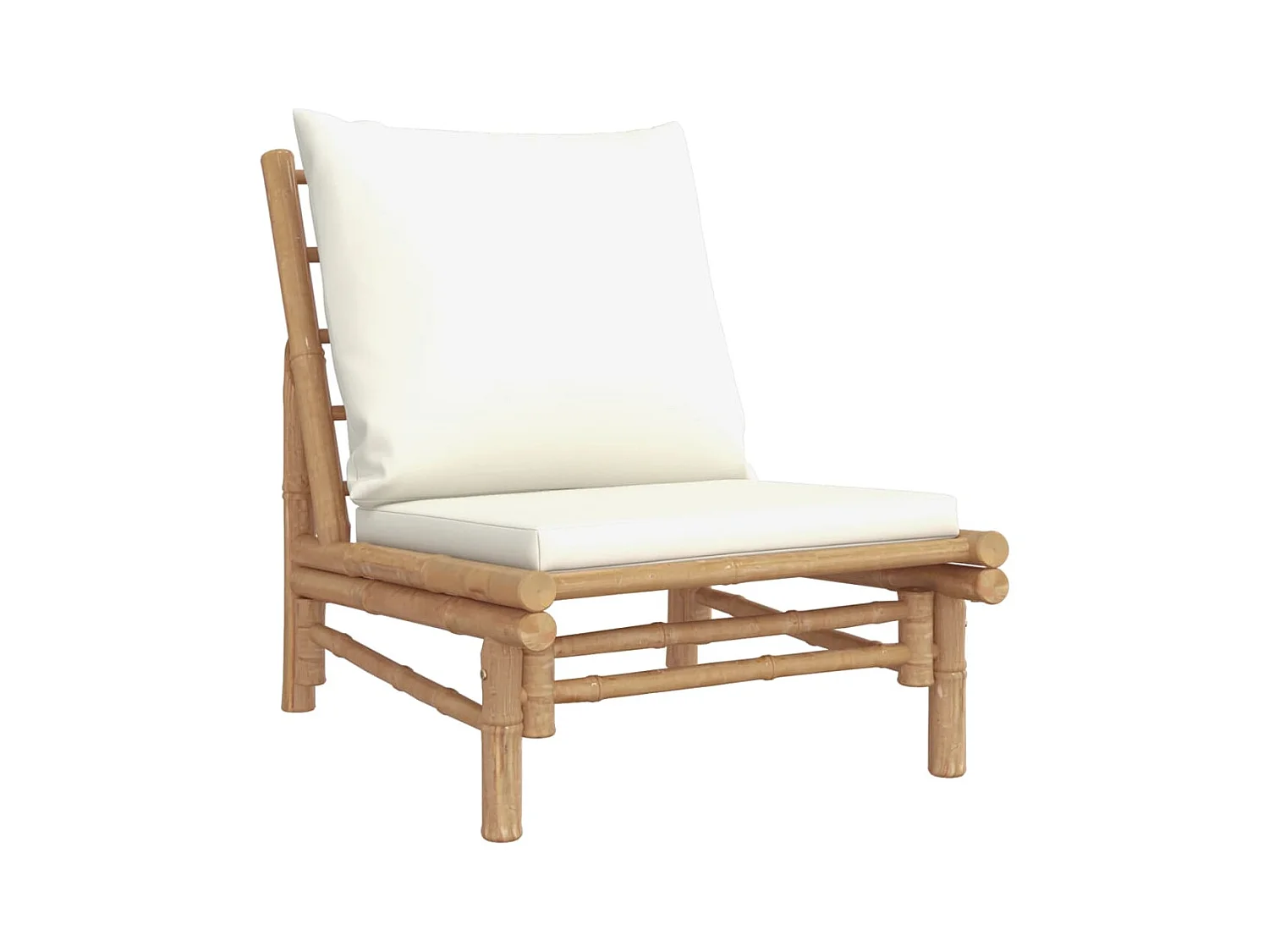 Salon de jardin 5 pièces avec coussins blanc crème bambou