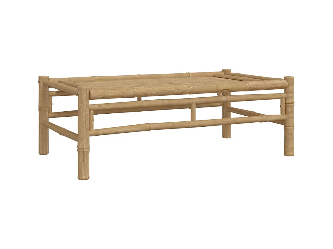 Salon de jardin 5 pièces avec coussins blanc crème bambou