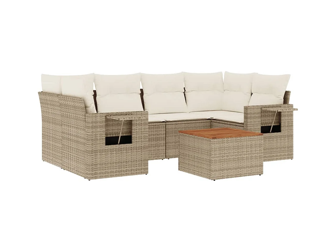 Salon de jardin avec coussins 7 pièces beige résine tressée