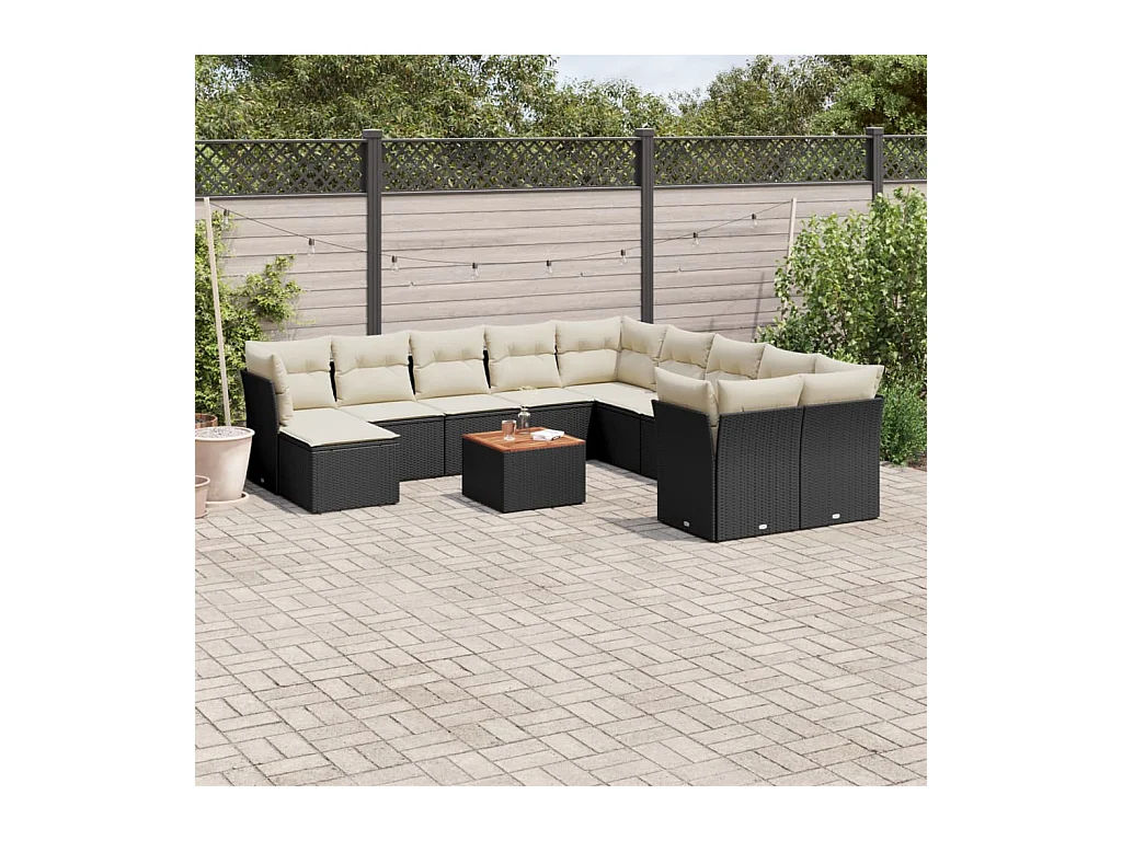 Set de sofás de jardín 12 piezas cojines ratán sintético negro