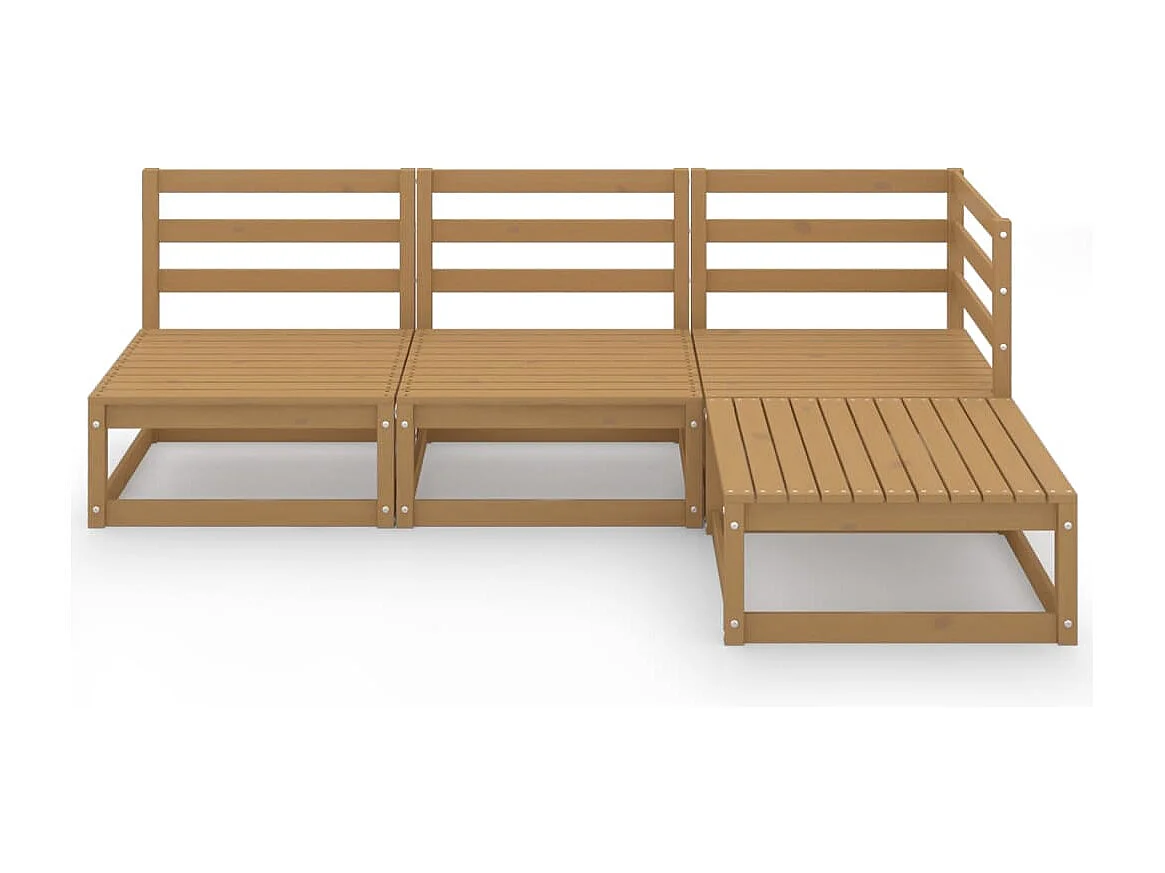 4-delige Loungeset massief grenenhout honingbruin