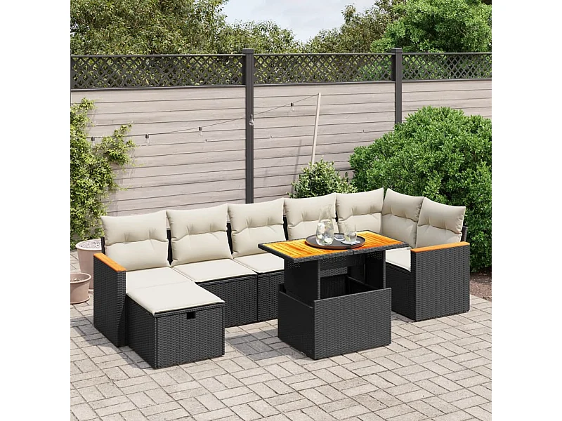 8 peças conjunto sofás de jardim com almofadões vime PE preto