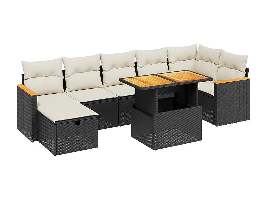 Salon de jardin 8 pièces avec coussins noir résine tressée