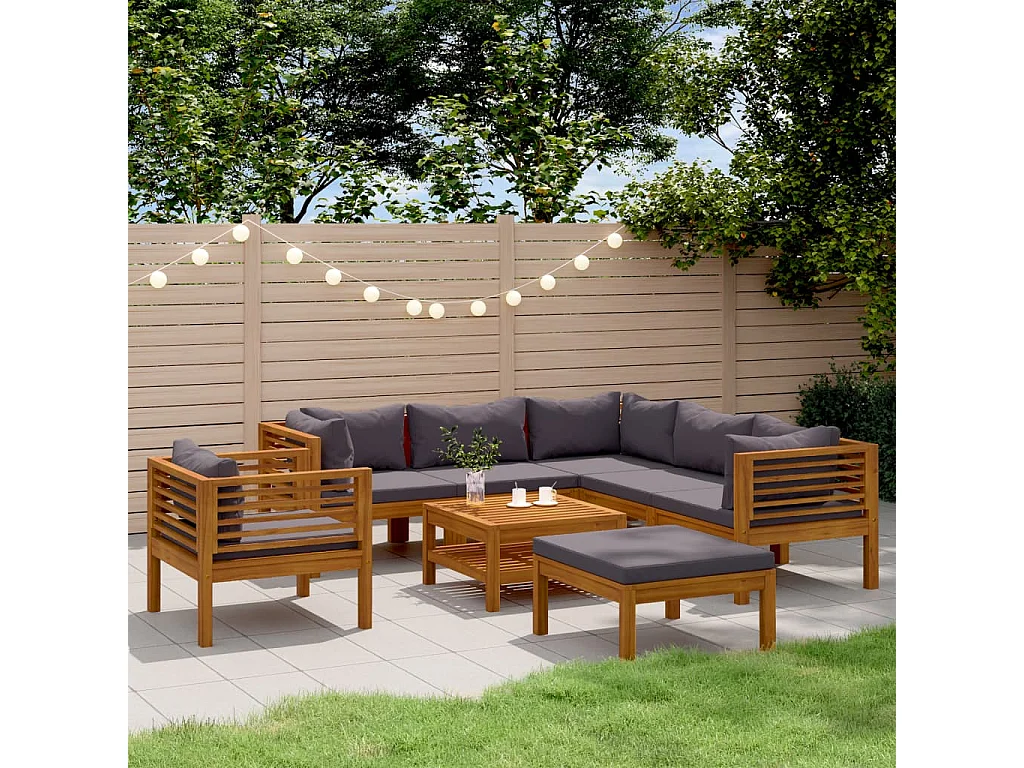 Salon de jardin 8 pièces avec coussin Bois d'acacia solide