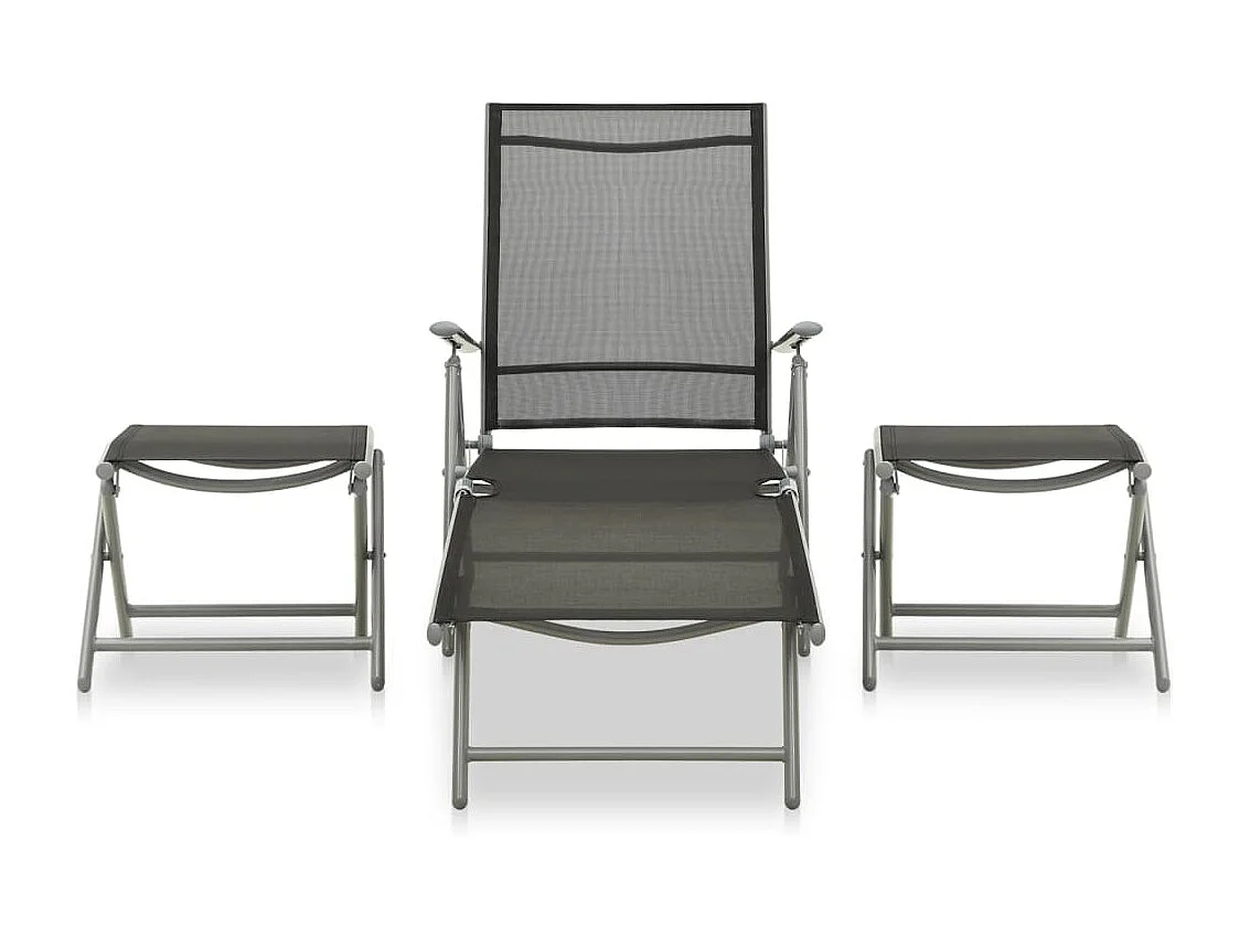 3 peças conjunto lounge para jardim textilene e alumínio prateado