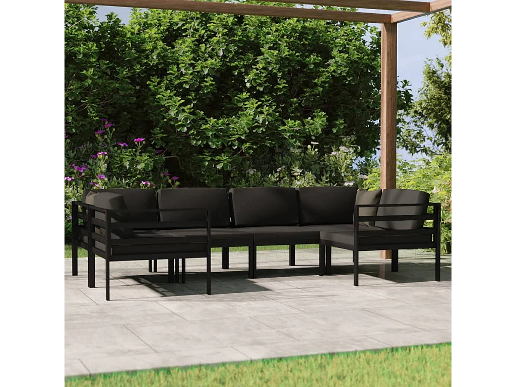 Salon de jardin 6 pièces avec coussins Aluminium Anthracite