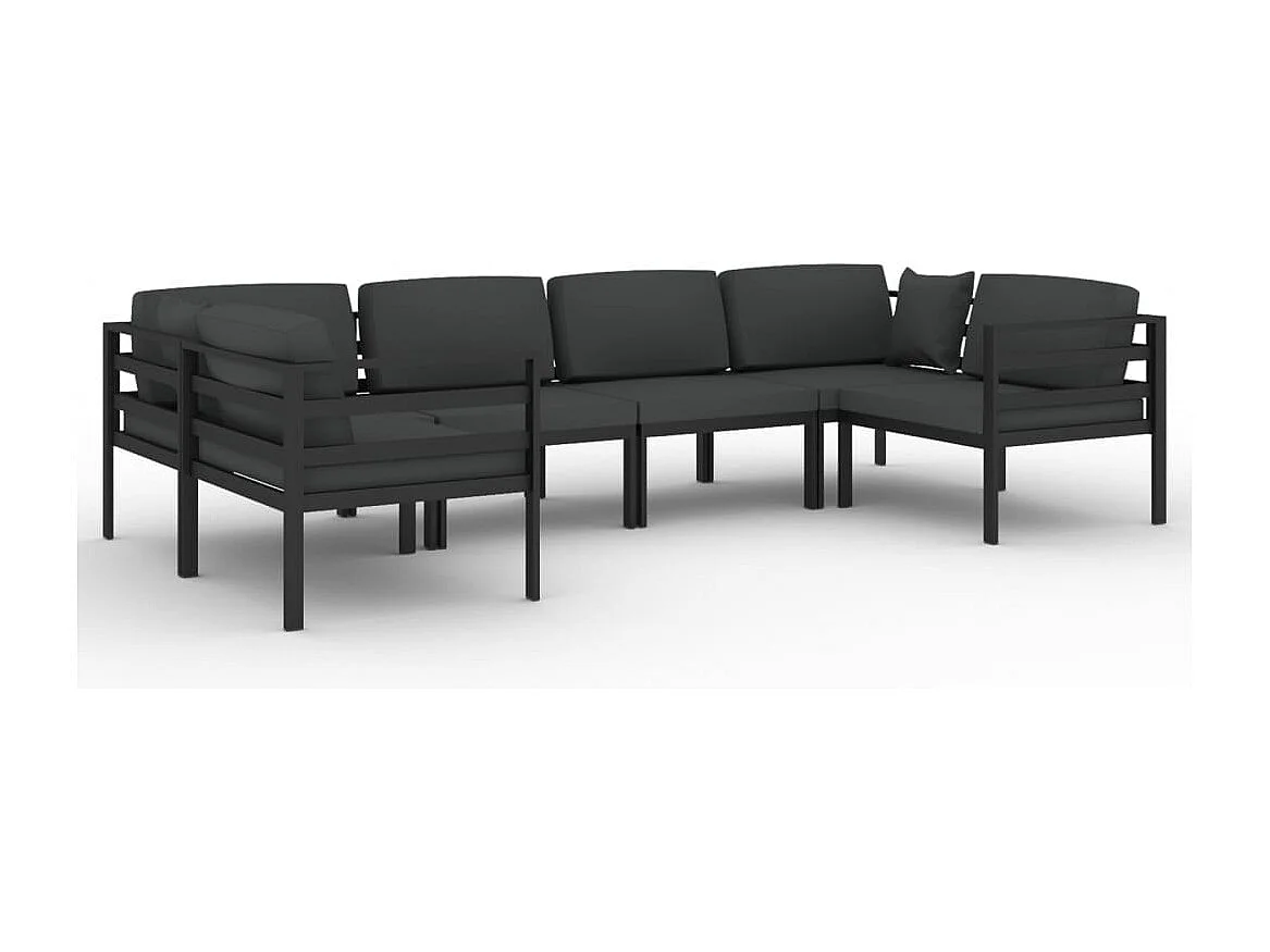 Set muebles de jardín 6 piezas y cojines aluminio gris antracita