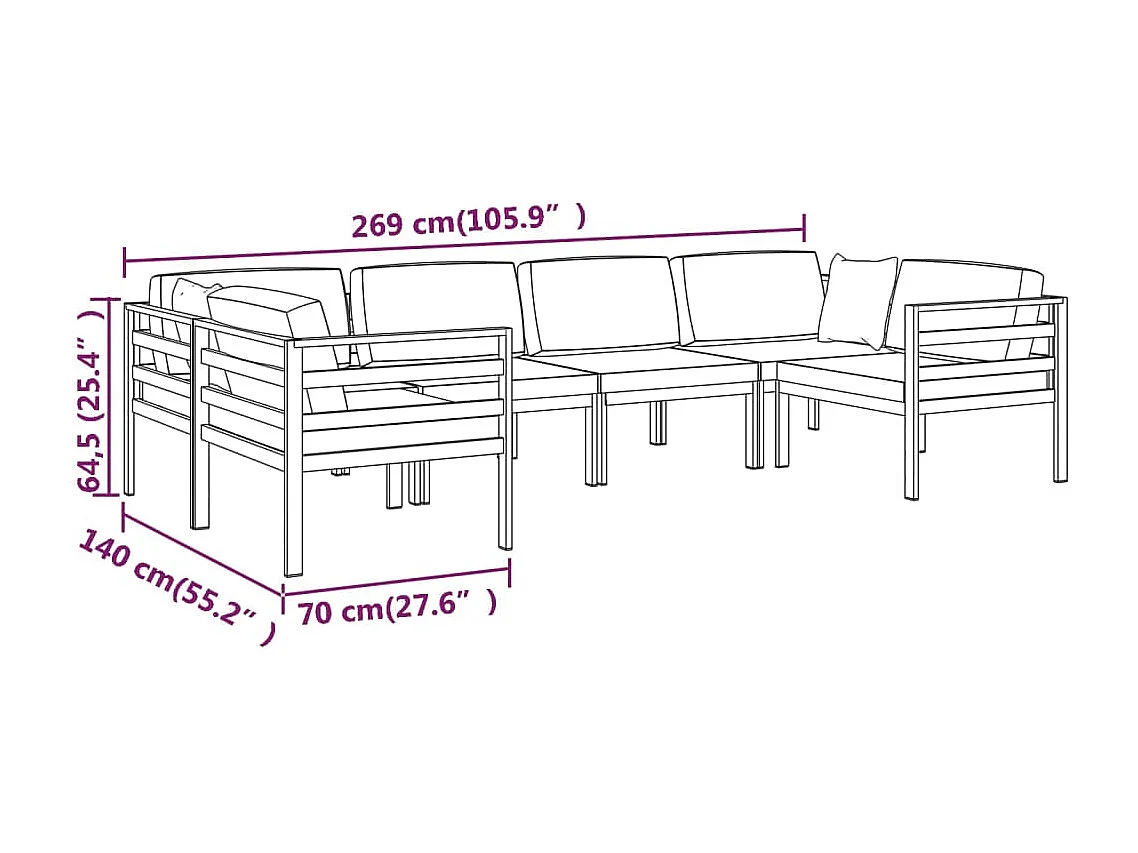 Set muebles de jardín 6 piezas y cojines aluminio gris antracita