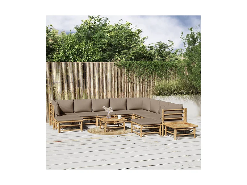 12peças conj. lounge jardim bambu almofadões cinzento-acastanhado