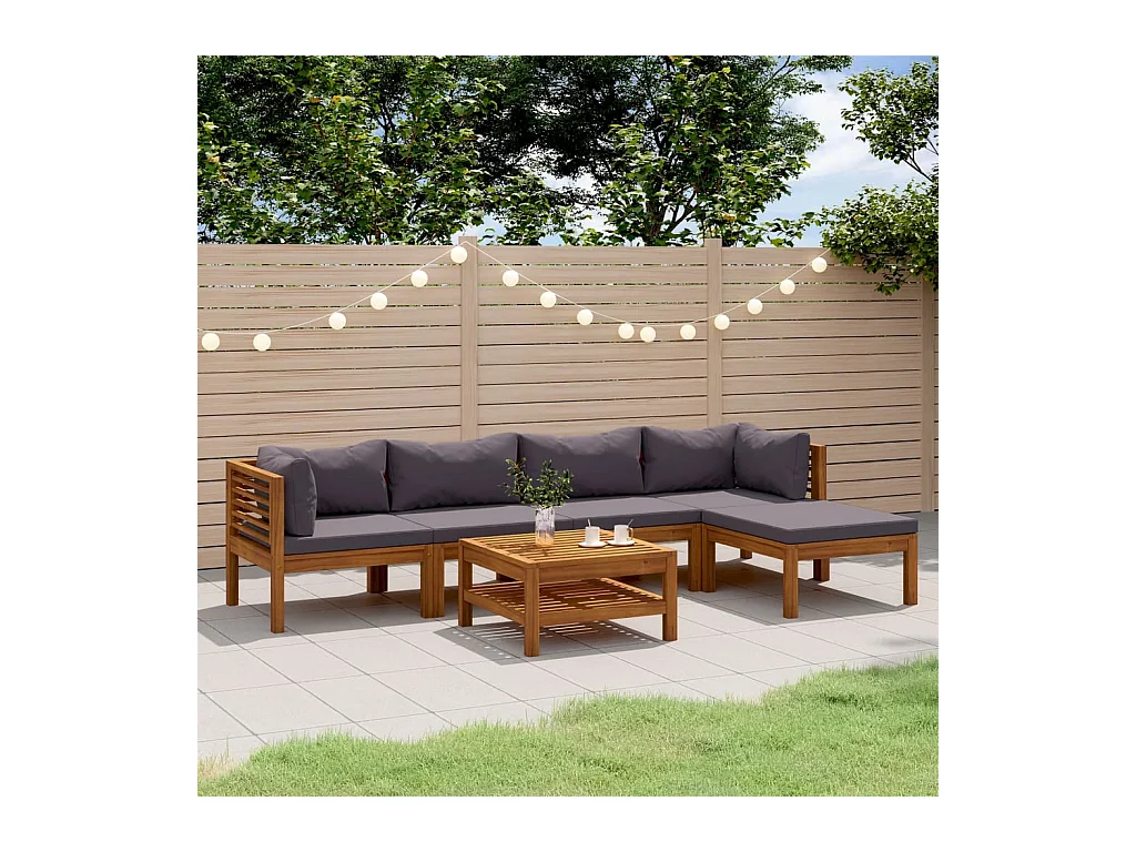 Salon de jardin 6 pièces avec coussin Bois d'acacia solide