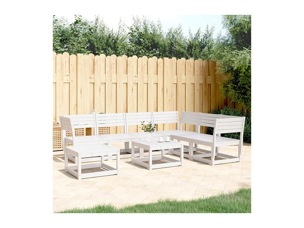 Salon de jardin 7 pièces Blanc Bois de pin massif