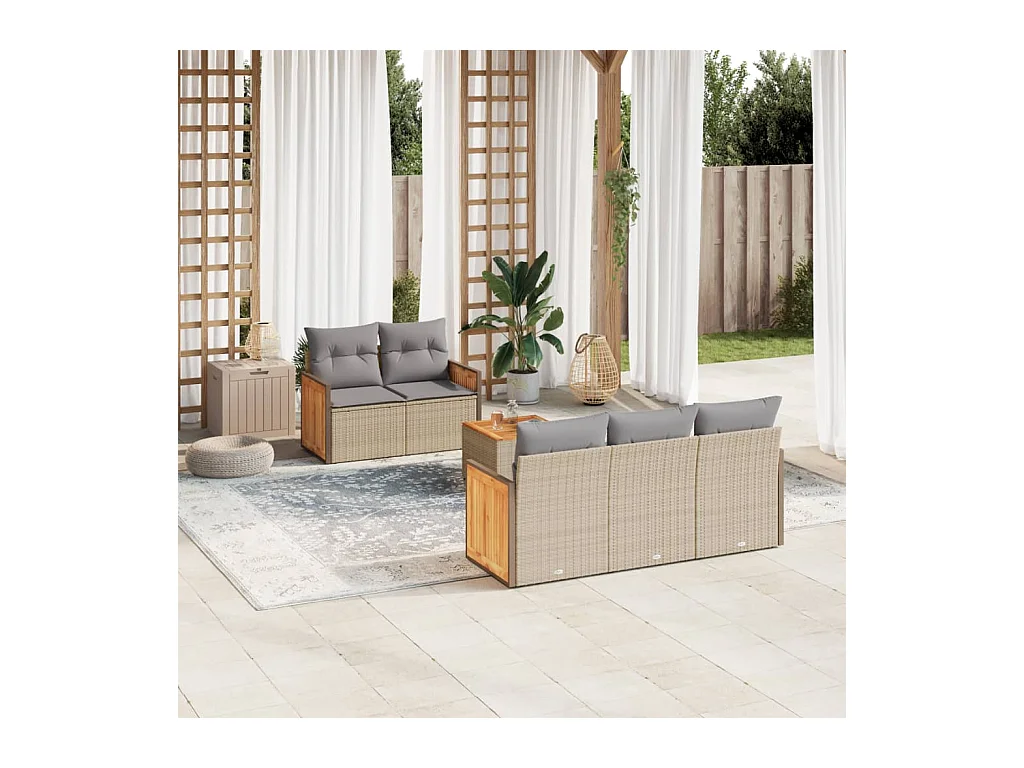 Salon de jardin avec coussins 6 pièces beige résine tressée