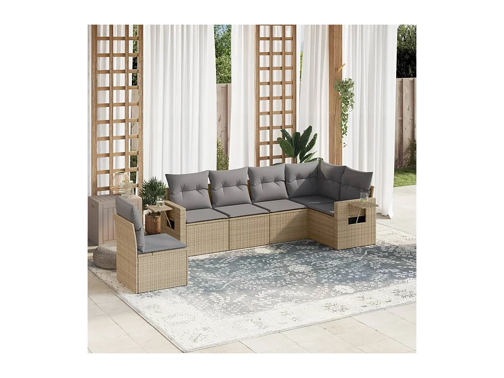 Salon de jardin avec coussins 6 pièces beige résine tressée
