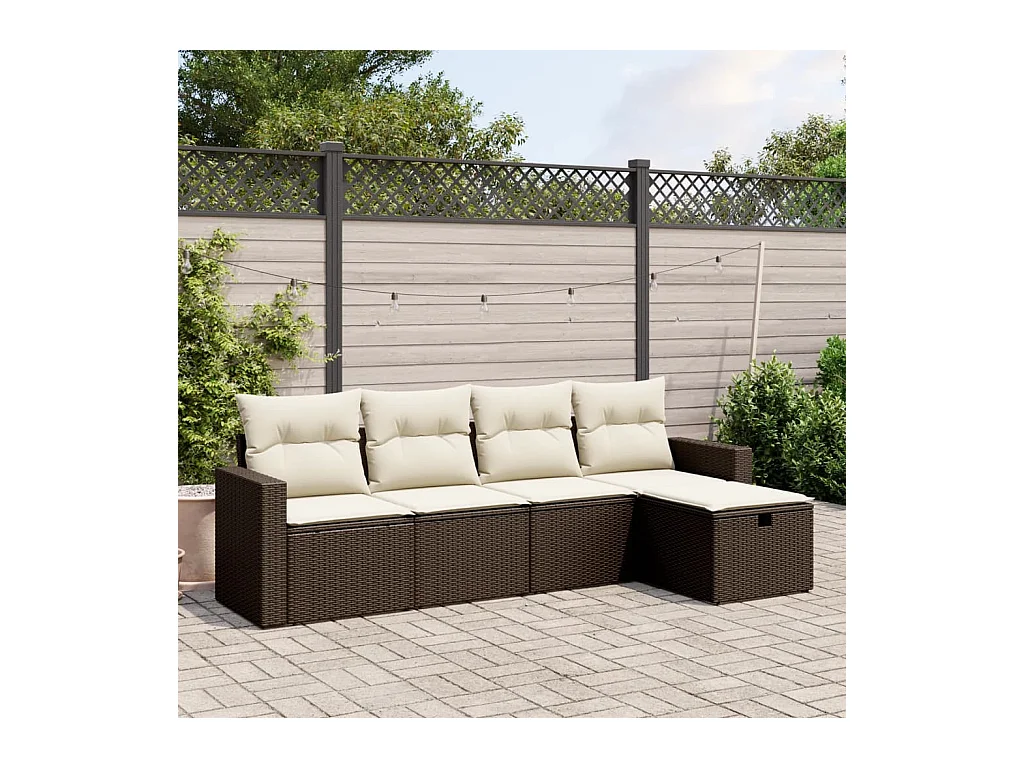 5-delige Loungeset met kussens poly rattan bruin