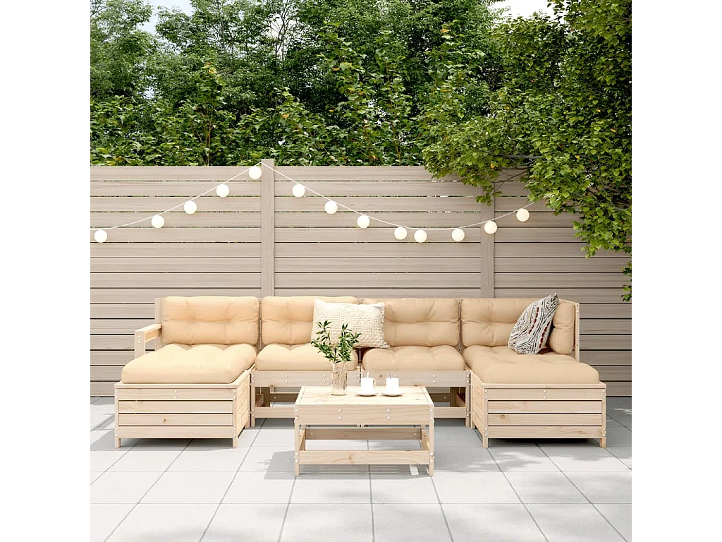 Salon de jardin 7 pièces bois de pin massif