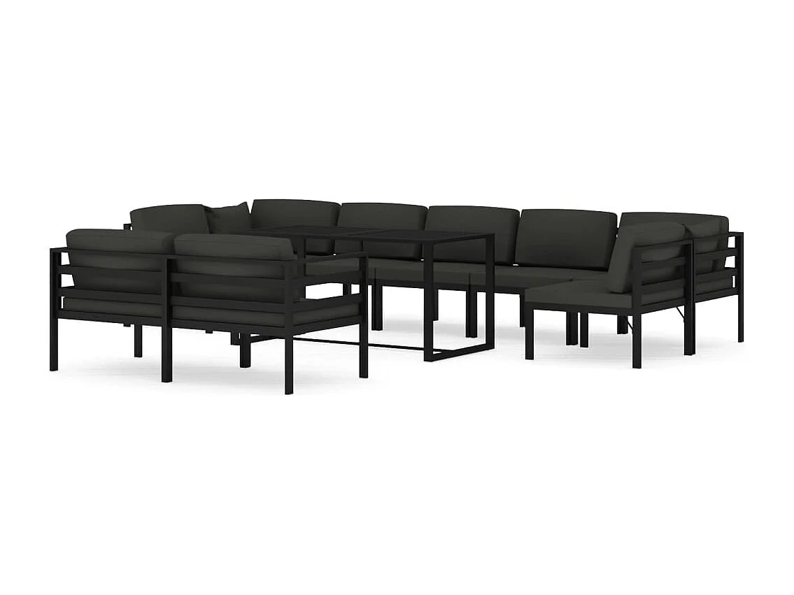 Salon de jardin 10 pièces avec coussins Aluminium Anthracite