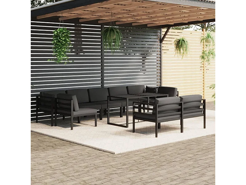 Set muebles de jardín 10 piezas y cojines aluminio gris antracita