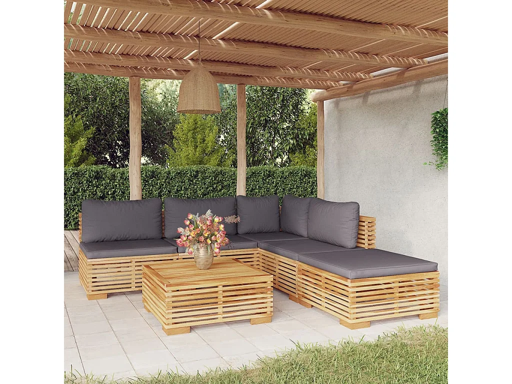 Salon de jardin 6 pièces avec coussins Bois de teck solide