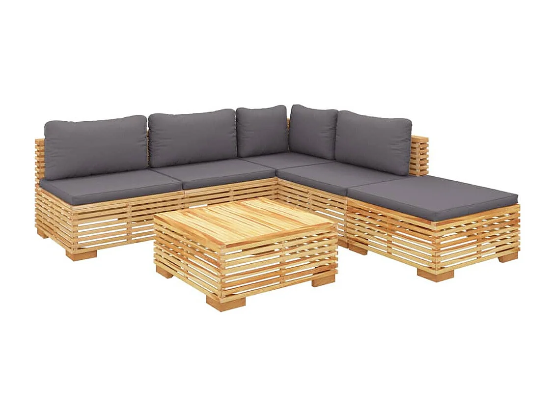 Salon de jardin 6 pièces avec coussins Bois de teck solide