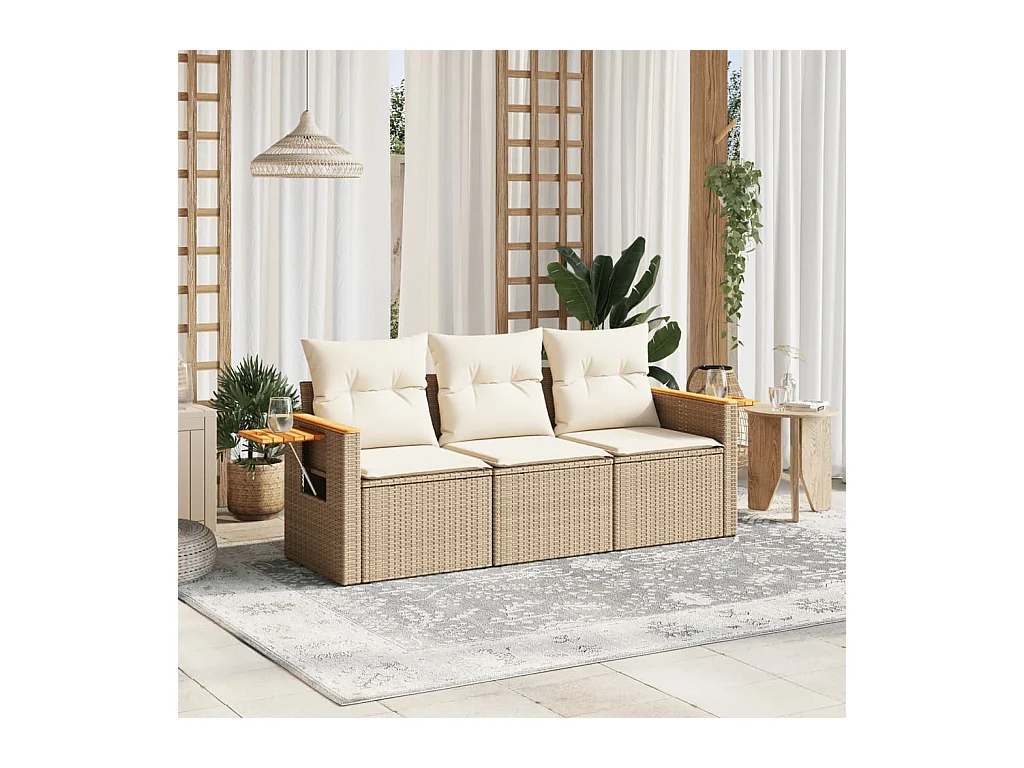 3-delige Loungeset met kussens poly rattan beige