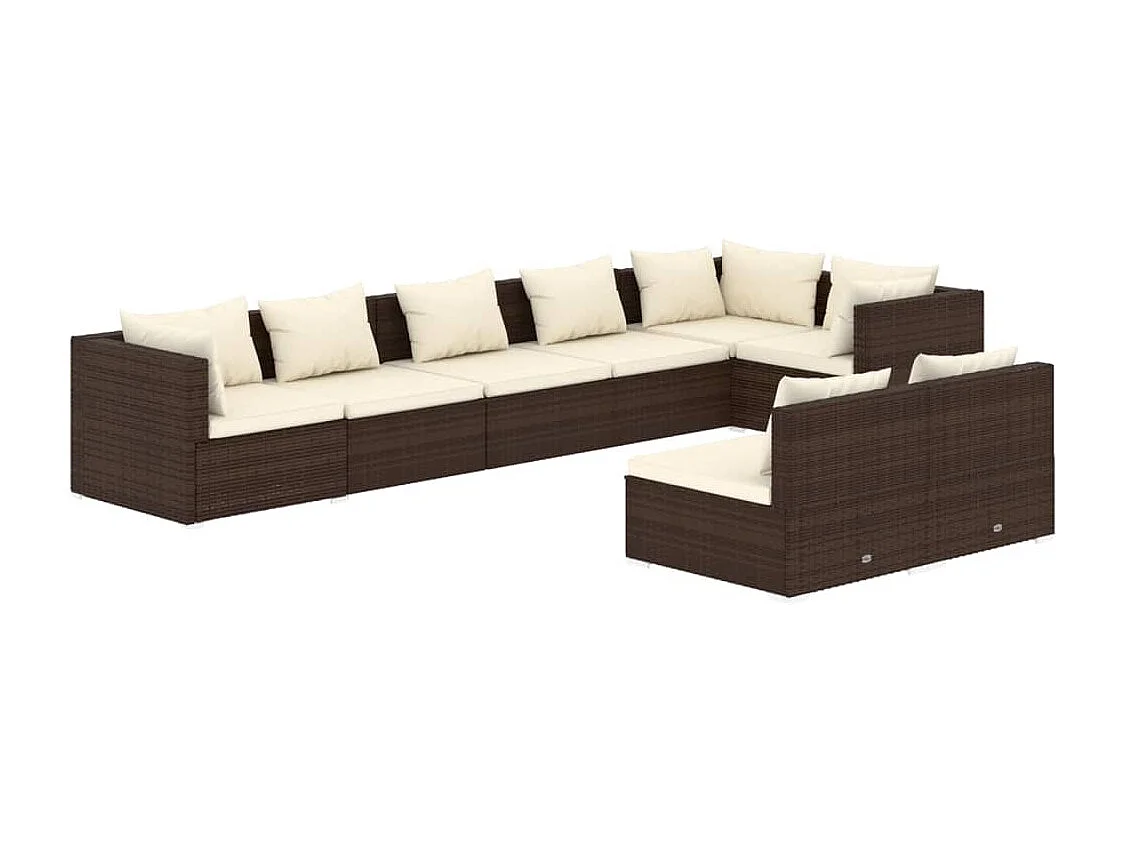 8-delige Loungeset met kussens poly rattan bruin