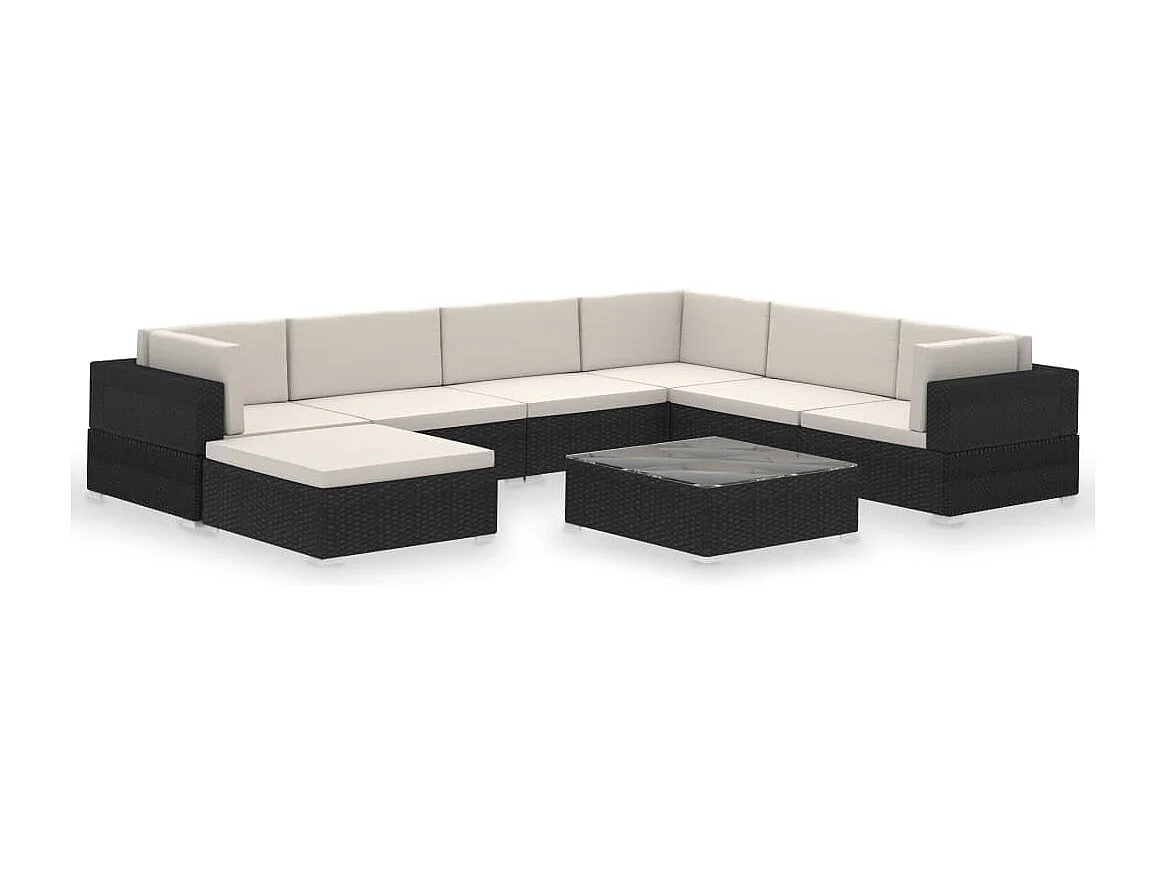 Salon de jardin avec coussins 8 pièces résine tressée noir