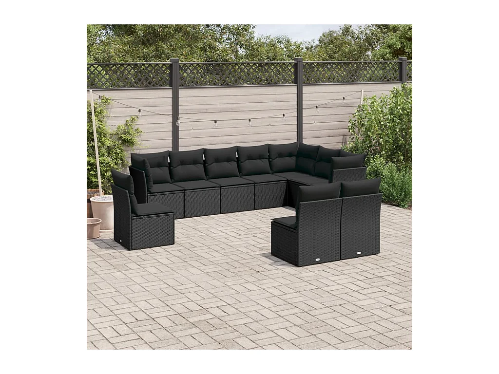 Set de sofás de jardín 10 piezas cojines ratán sintético negro