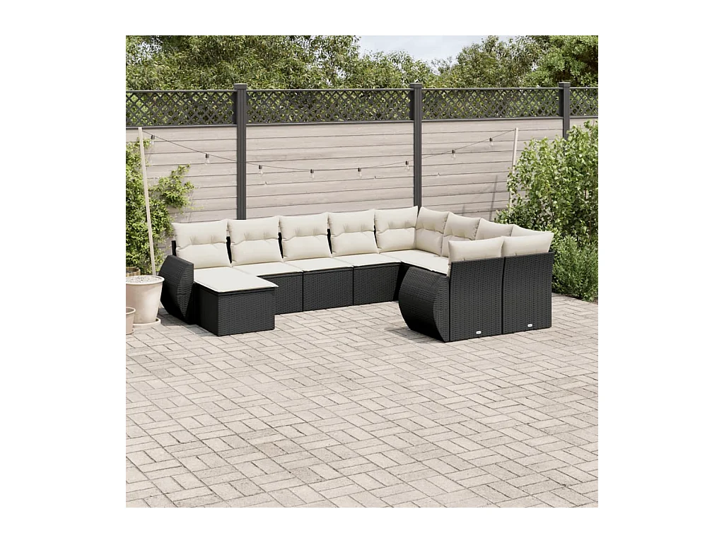 10 peças conjunto sofás de jardim c/ almofadões vime PE preto