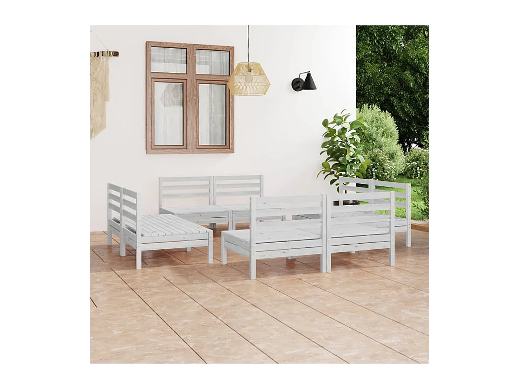 Juego de muebles de jardín 8 piezas madera maciza de pino blanco