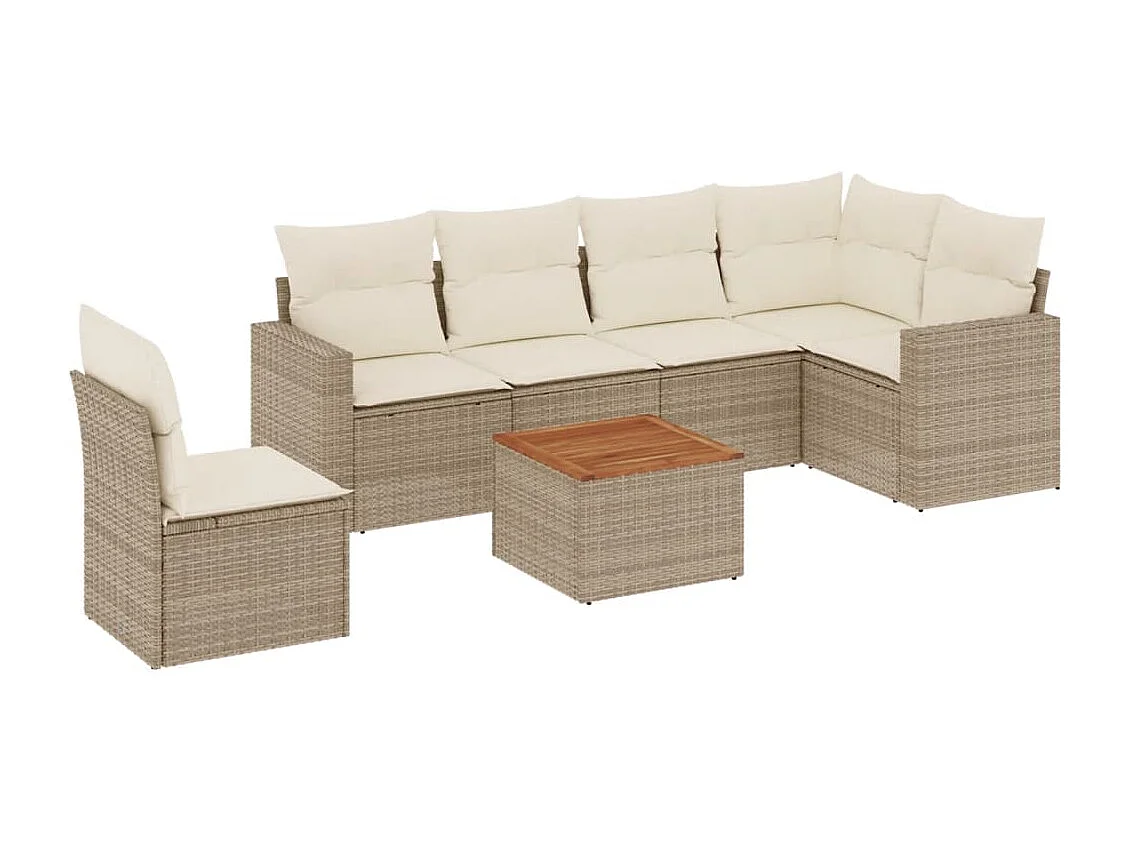 Set sofás de jardín 7 piezas y cojines ratán sintético beige
